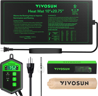 VIVOSUN 10"x 20.75" Seedling Heat Mat and Digital Thermostat Combo Set, UL & MET-Certified Warm