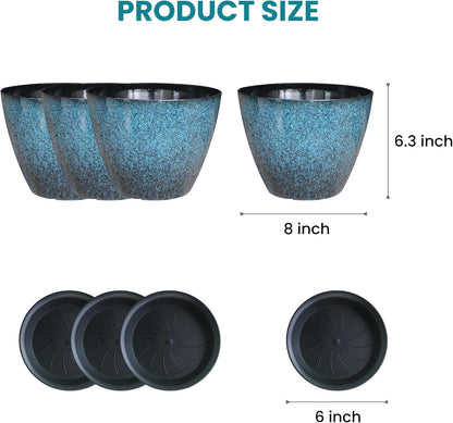 8 inch Plant Pots, Pack of 4 Plastic Planter for Indoor Outdoor Plant with Drainage Holes and