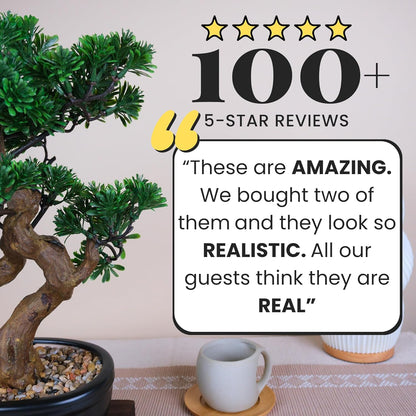 Artificial Bonsai Tree 16" Tall with Realistic Wood and Ceramic Pot Fake Plants Juniper Pine Zen