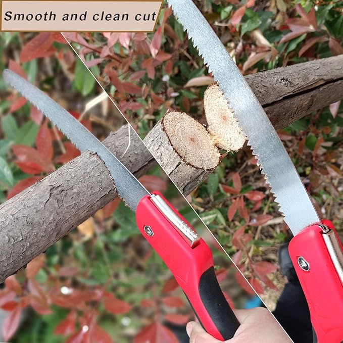 12 Inch Heavy Duty Pruning Saw, Folding Hand Saw with SK5 Curved Blade, Triple-cut Razor Teeth Used