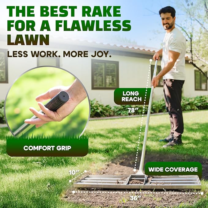 Oris Garden® Lawn Leveling Rake 36 inch - Ground Leveler for yard, sand, soil, grass - Dirt