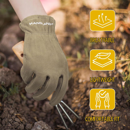 HANDLANDY Kids Genuine Leather Work Gloves for ages 3-11, Children Gardening Gloves for Boys, Girls