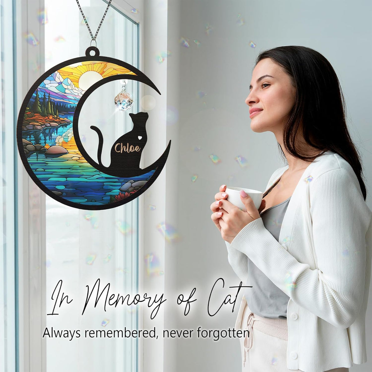 Cat Memorial Suncatcher, Loss of Cat Sympathy Gift, Pet Memorial Gifts for Feline Friend, Stained