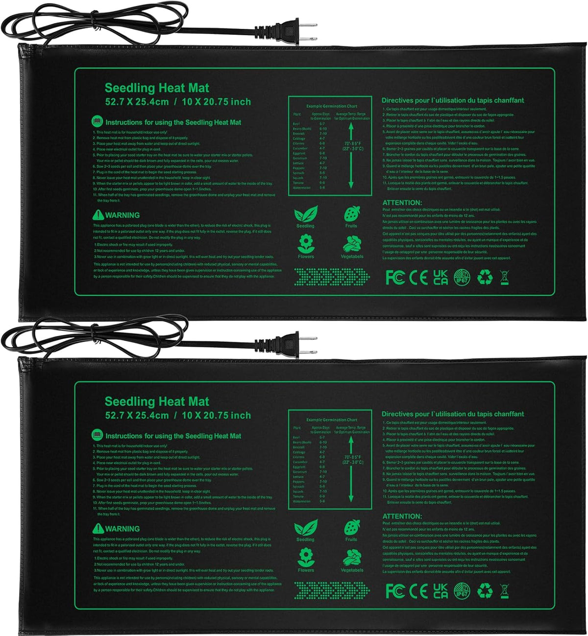 Seedling Heat Mat Durable Waterproof Plant Heating Pad 10"x 20.75" for Germination, Indoor