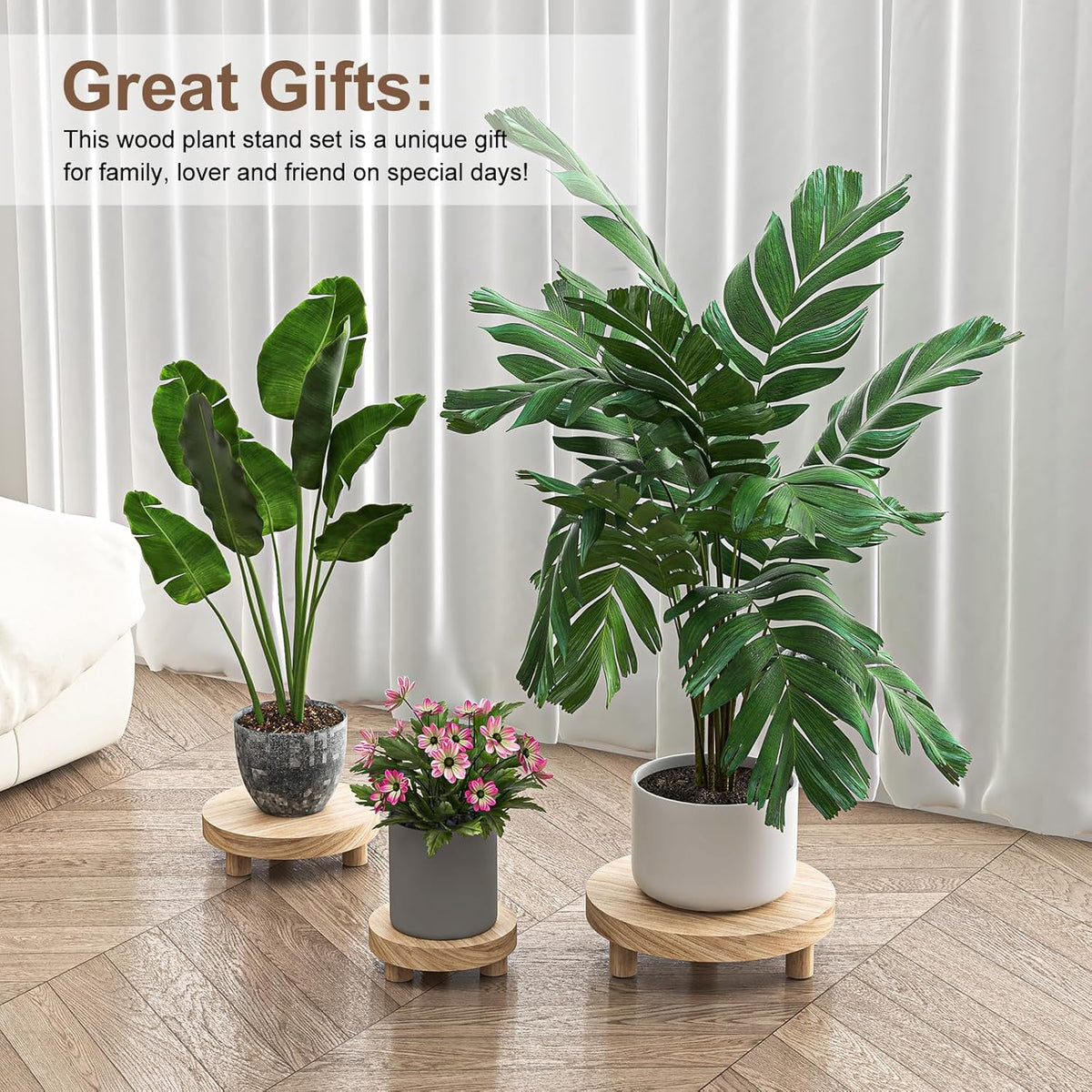Wood Plant Stand Indoor Outdoor, 12/10/8/6" Round Wood Riser for Decor, Wooden Stool Display Stand