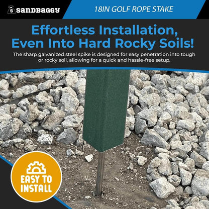 18" Golf Rope Stake - Square Stake (UV Resistant) - Sandbaggy (18-inch, 45, Count)