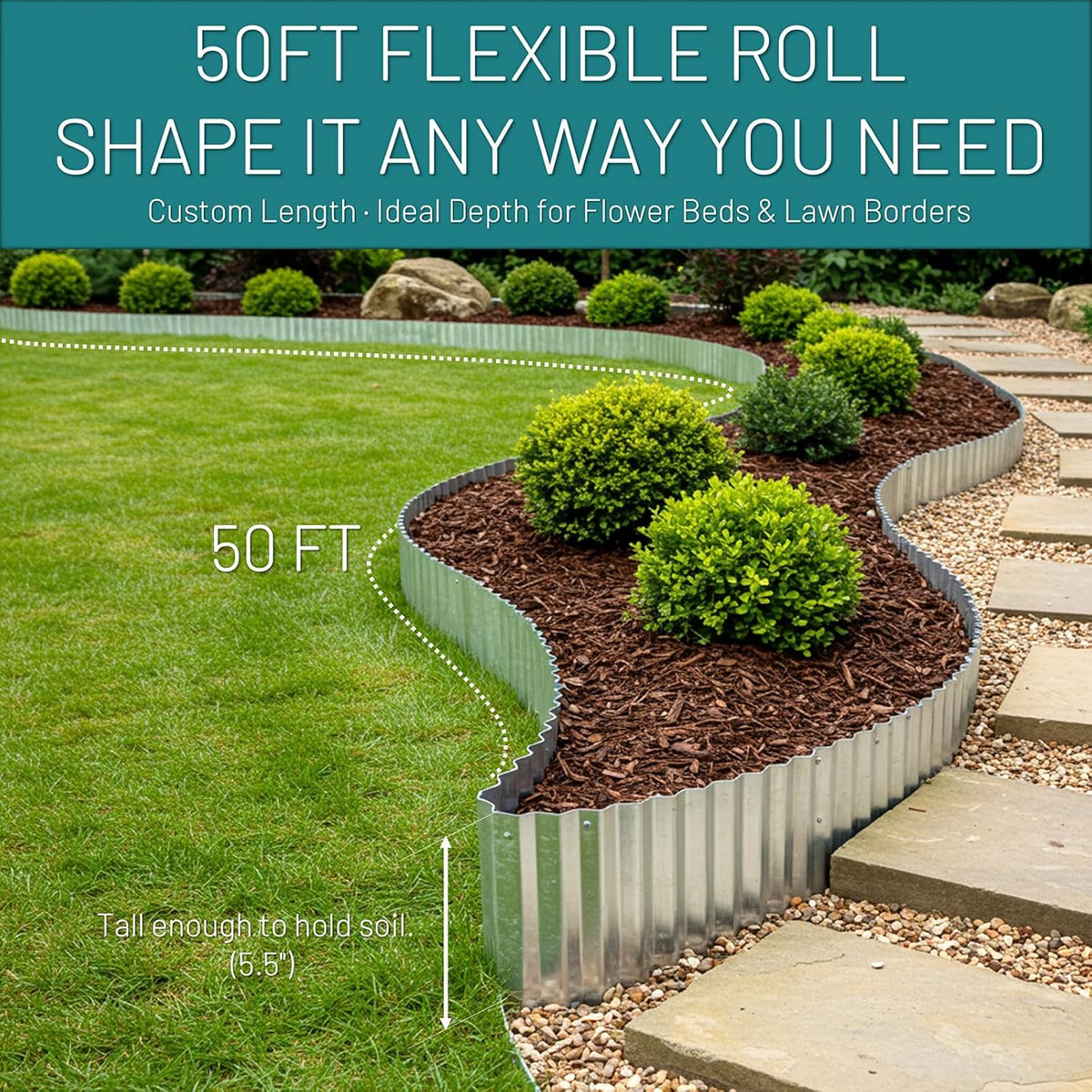 50FT Galvanized Steel Corrugated Metal Landscape Edging – Flexible & Rustproof Garden Edging