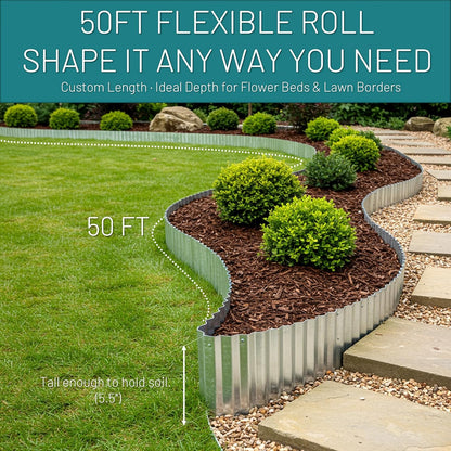 50FT Galvanized Steel Corrugated Metal Landscape Edging – Flexible & Rustproof Garden Edging