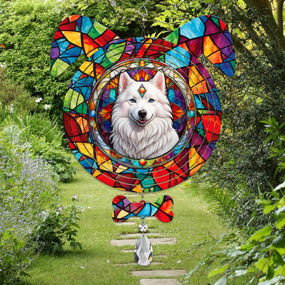 American Eskimo Dog Ears Wind Spinner, American Eskimo Wind Spinner Hanging for Yard and Garden