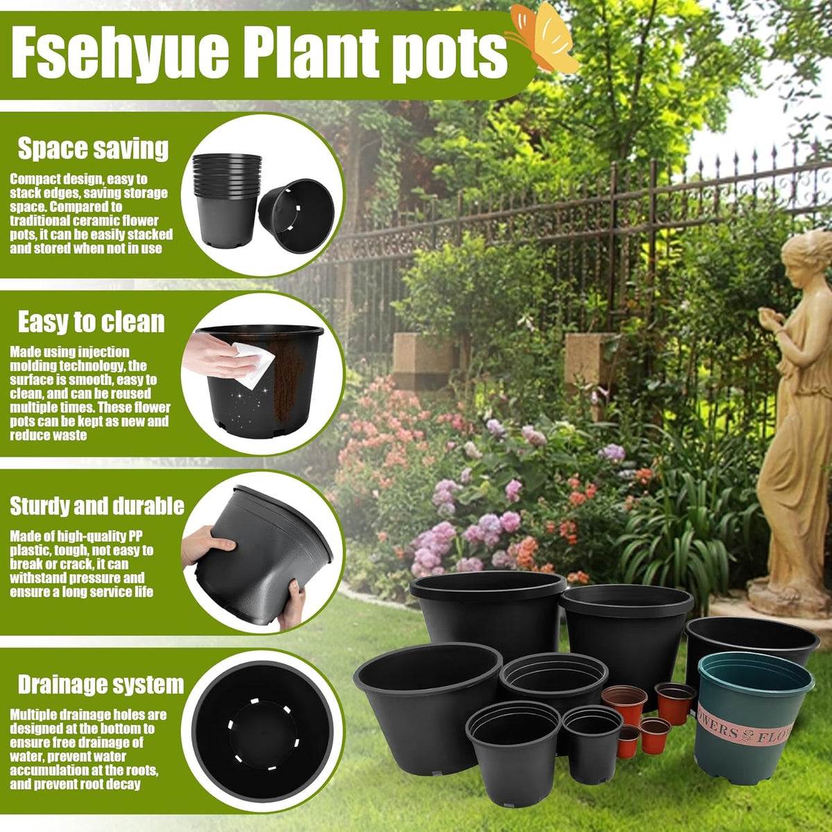 10 Gallon Nursery Pots Plastic Container Injection Molded Pot for Plants Flexible with Drainage