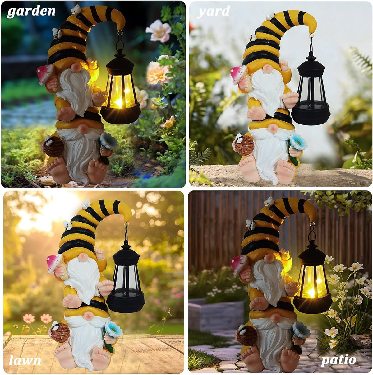 Garden Gnomes Outdoor Statue Solar Bee Garden Gnomes with Led Lantern Outdoor Decor for