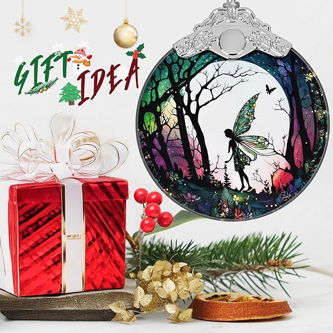 Christmas Stained Glass Fairy Ornament - Home Decor - Holiday Present Ideas - Gift Exchange