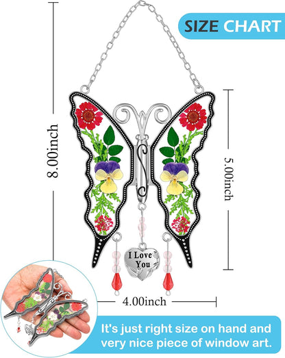 KY&BOSAM Suncatcher Butterfly Stained Glass Wind Chime Ornament for Window Hangings with Pressed