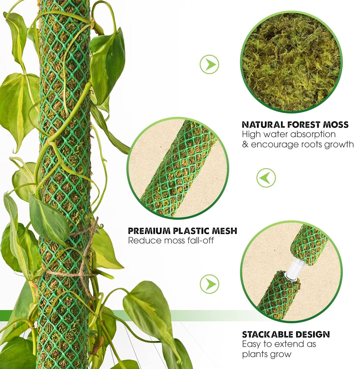 DUSPRO 10Pcs 22'' Green Stackable Mesh Moss Pole for Plants Climbing Vine Supporting Monstera