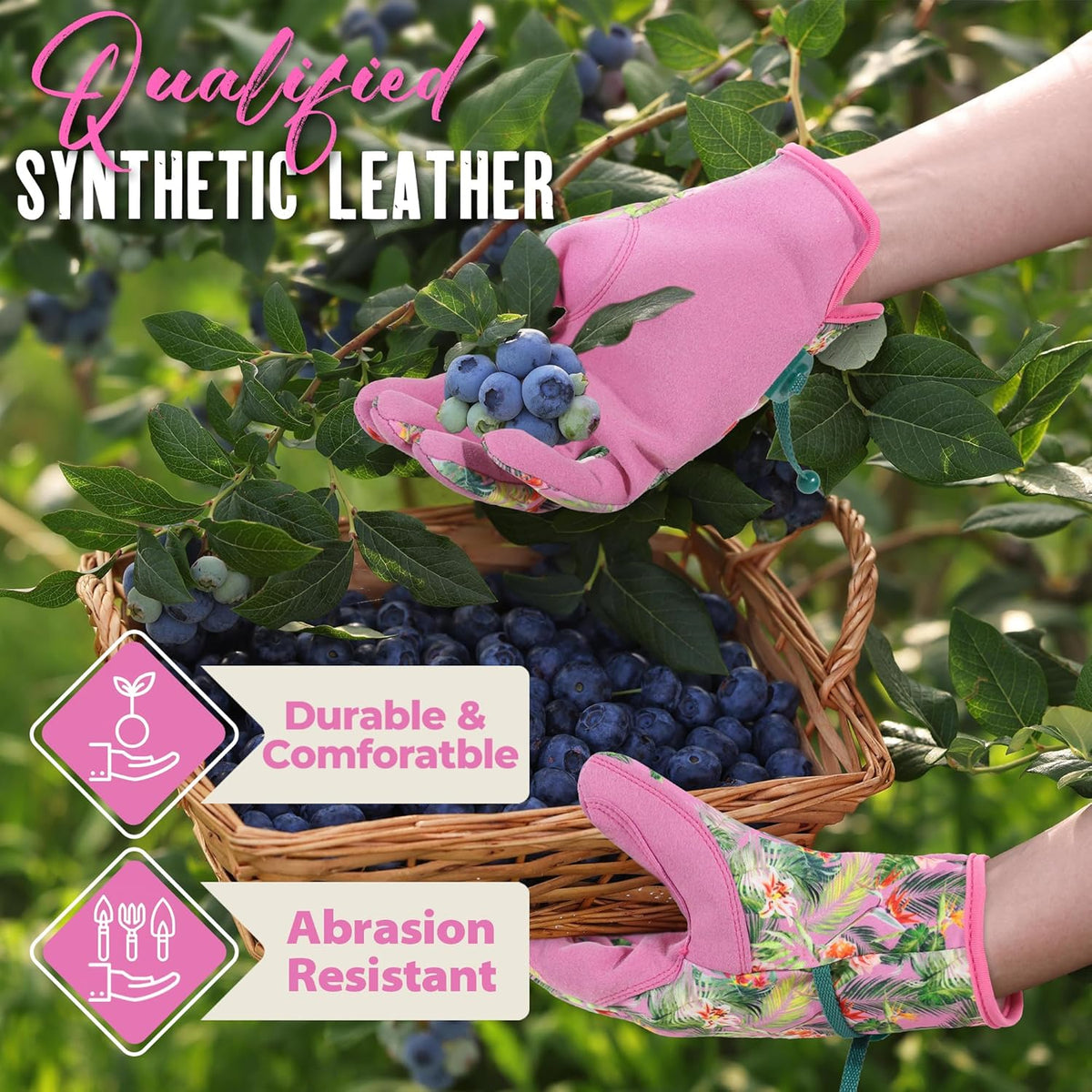 HANDLANDY Gardening Gloves for Women, Breathable Ladies Leather Garden Yard Gloves Best Gift for