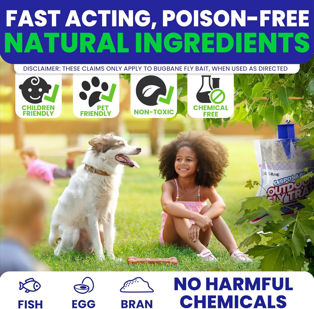 Fly Traps Outdoor Fly Trap for Patio. 2 Large Non-Toxic Pre-Baited Flies Bags Outdoor Disposable.