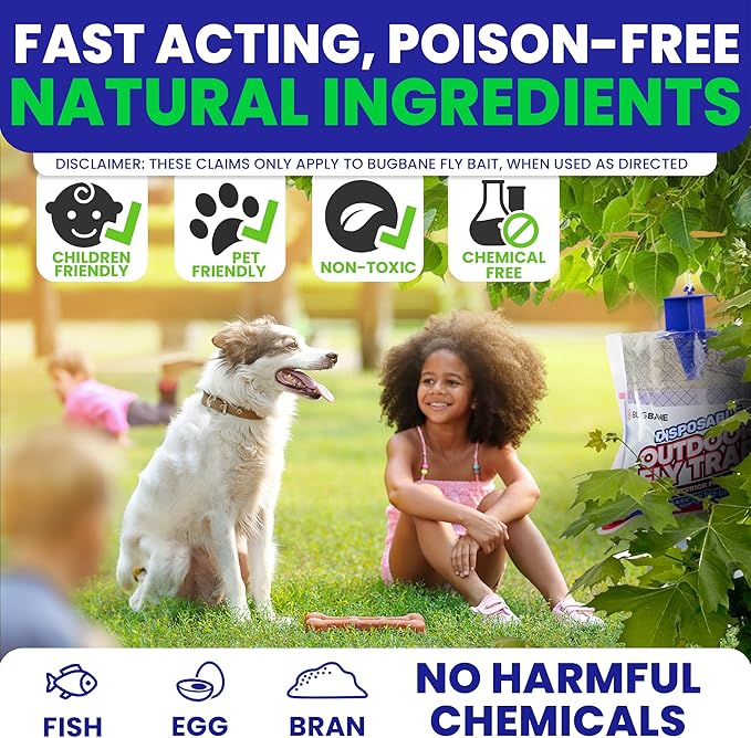 Fly Traps Outdoor Fly Trap for Patio. 12 Non-Toxic Pre-Baited Flies Bags Outdoor Disposable.