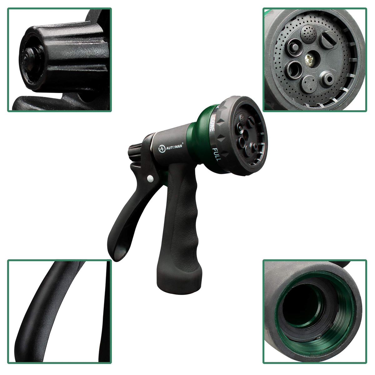 AUTOMAN-Garden-Hose-Nozzle, ABS Water Spray Nozzle with 7 Adjustable Watering Patterns, Slip