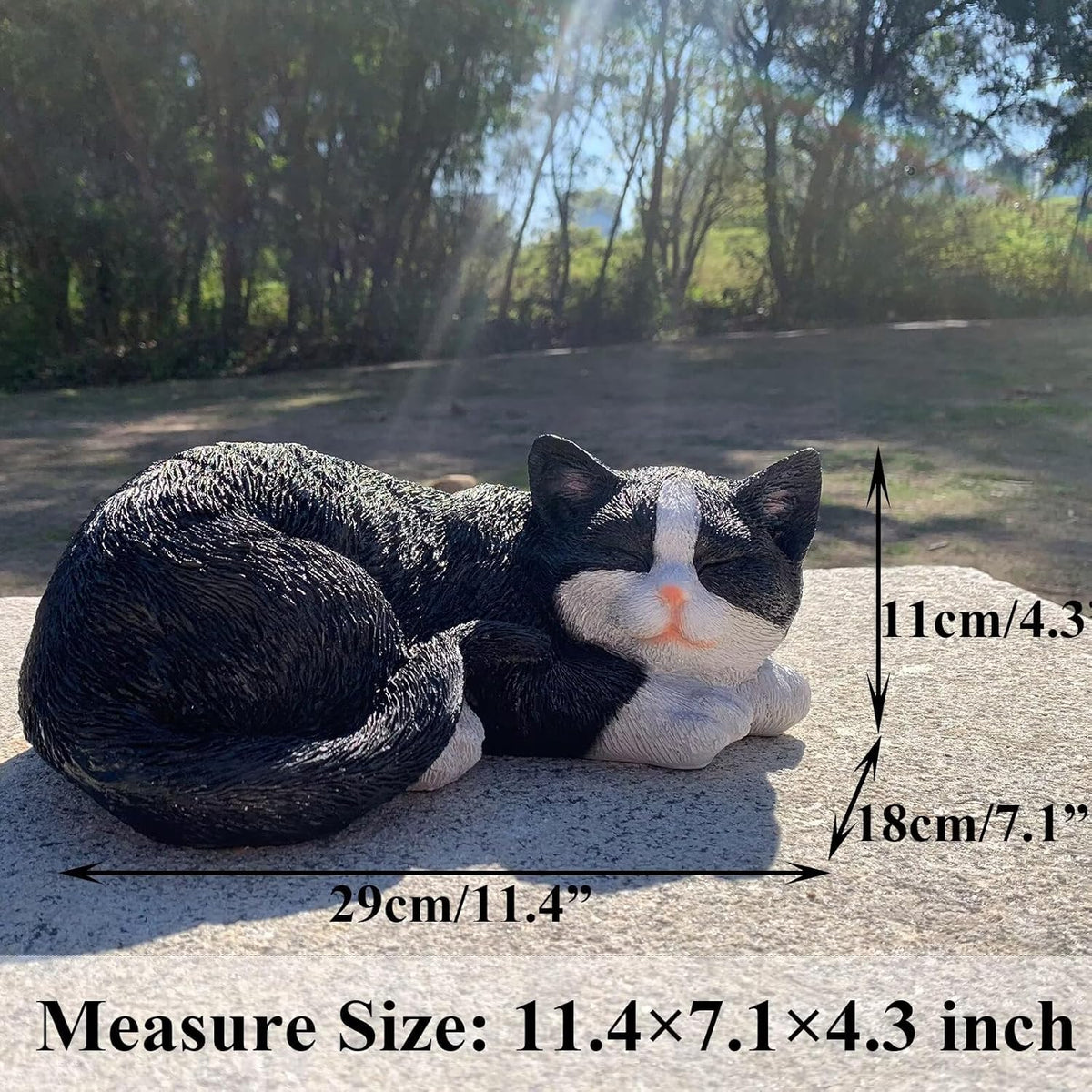 Cat Statue Outdoor Cat Figurines Garden Decor, Black Tabby Statue Figurine Decor Sculpture for