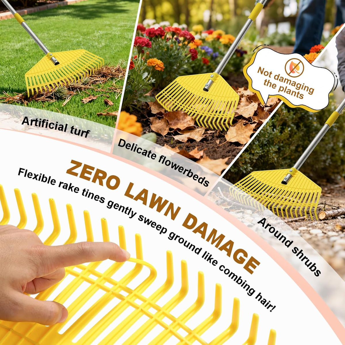 Garden Rake for Leaves - Extra Wide 18" Leaf Rake,Lightweight Long Handle for Women Seniors Kids