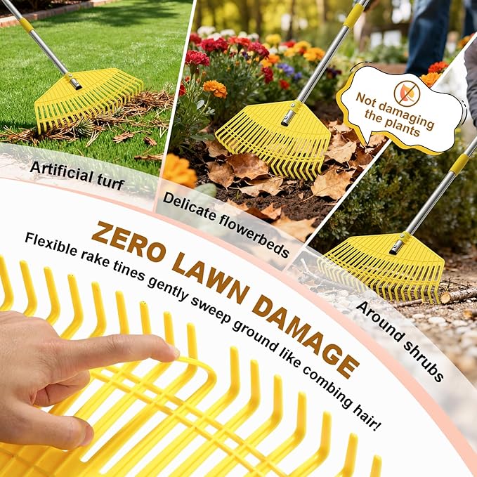 Garden Rake for Leaves - Extra Wide 18" Leaf Rake,Lightweight Long Handle for Women Seniors Kids
