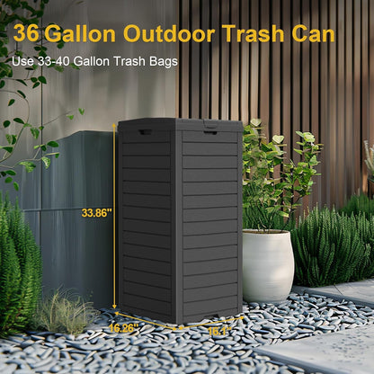31 Gallon Outdoor Trash Can with Tiered Lid and Drip Tray,Waterproof Resin Waste Bin