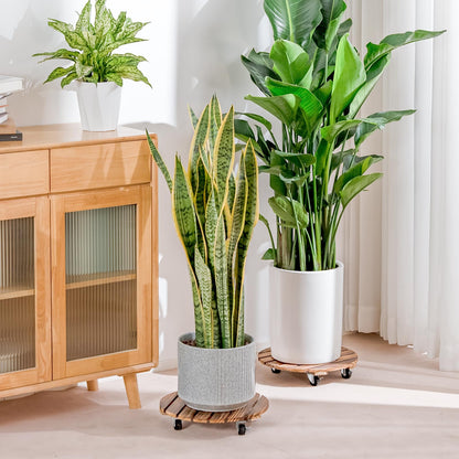 Bamworld Plant Stand Outdoor Rolling Tray Plant Caddy with Wheels 12in Plant Caster with Wheels