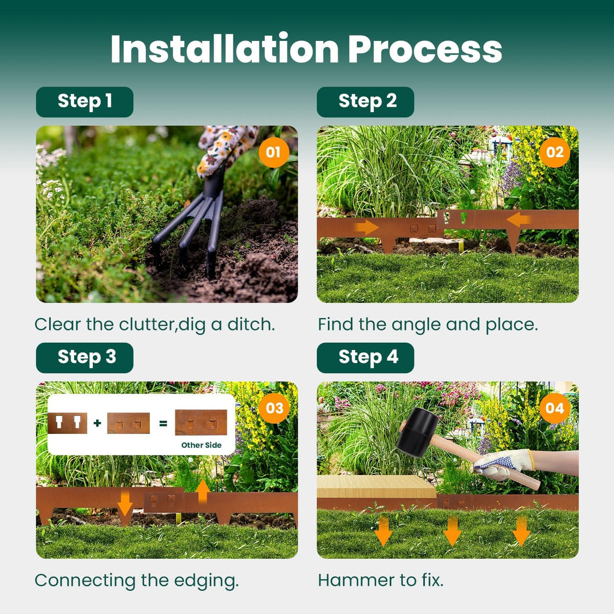 Corten Steel Edging 5 Inch 10 Packs Steel Landscape Edging 40 Inch Strips Hammer in Landscape