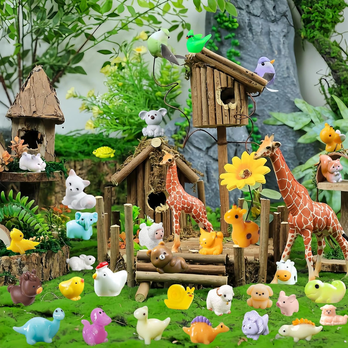 45-Piece Mini Resin Animals, 45 Styles Resin Animals Variety Pack for Dollhouse Fairy Garden