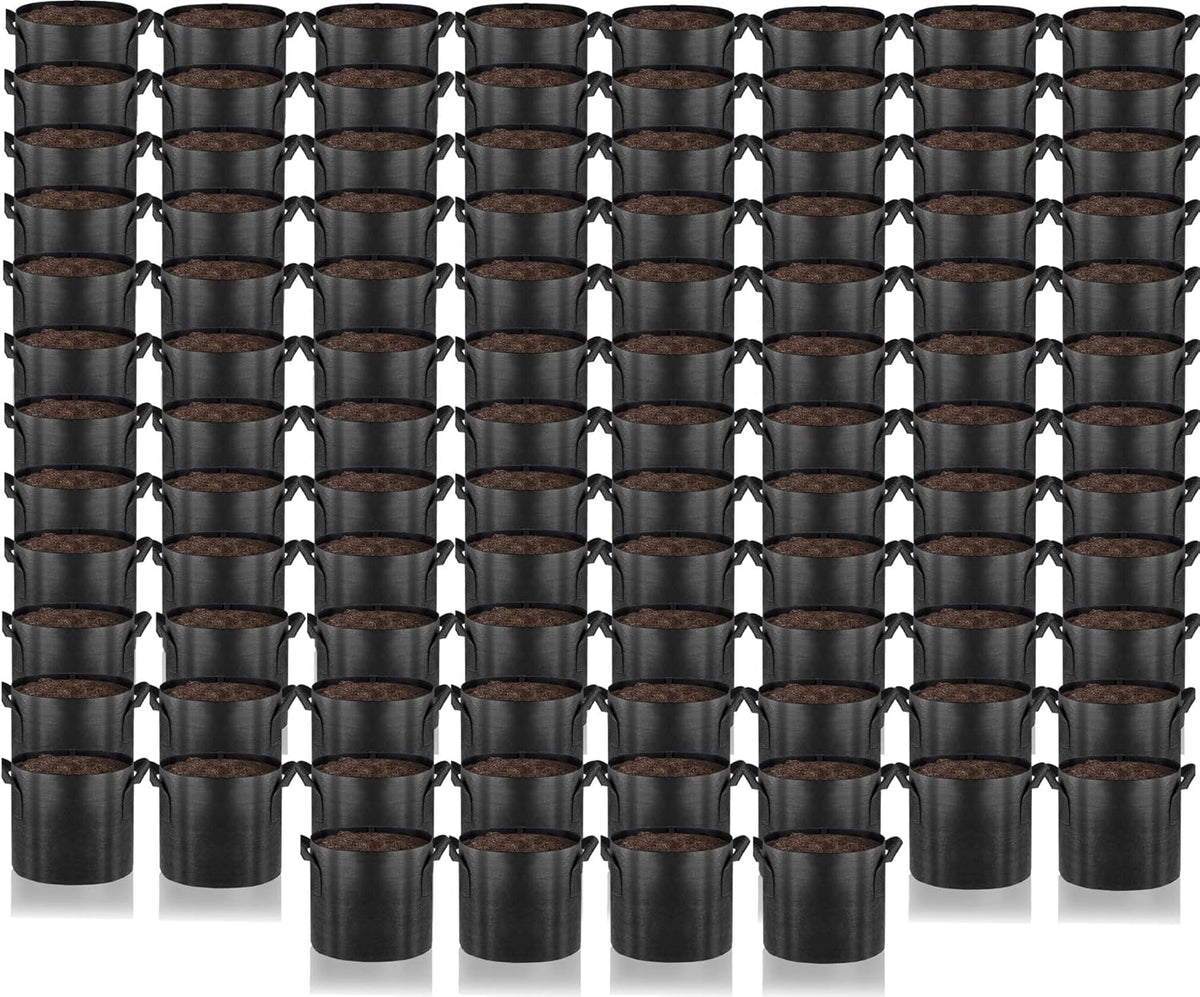 Gardenera Bulk Grow Bags - Pack of 100 5 Gallon Fabric Planters with Handles for Commercial and