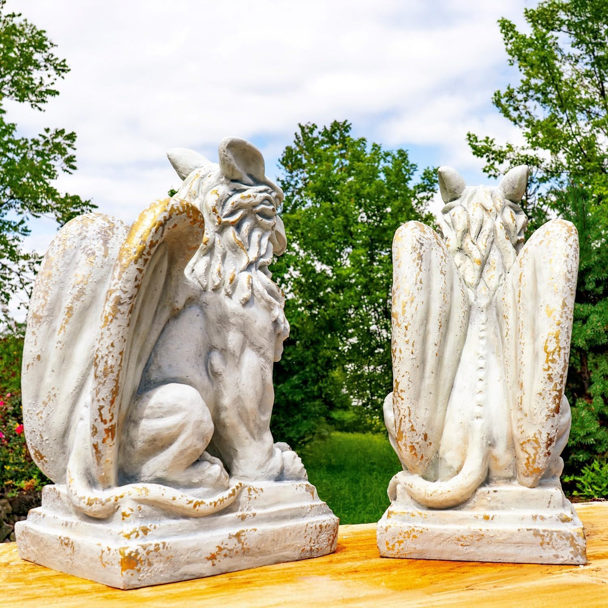 Zaer Ltd. Set of 2 Garden Griffin Statues, Magnesium-Cement Sculptures, 28.3" H Outdoor Entrance