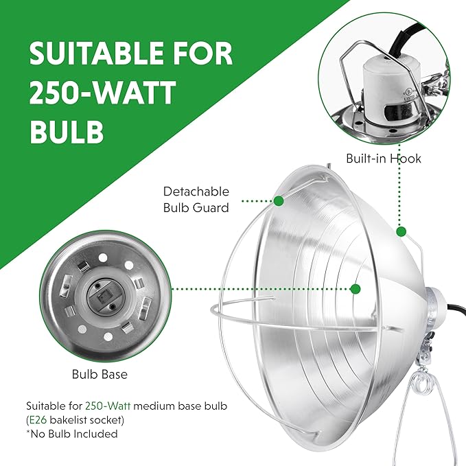 Simple Deluxe Clamp Lamp Light 10.5 Inch Adjustable Aluminum Reflector, Suit for E26 Socket Max 250