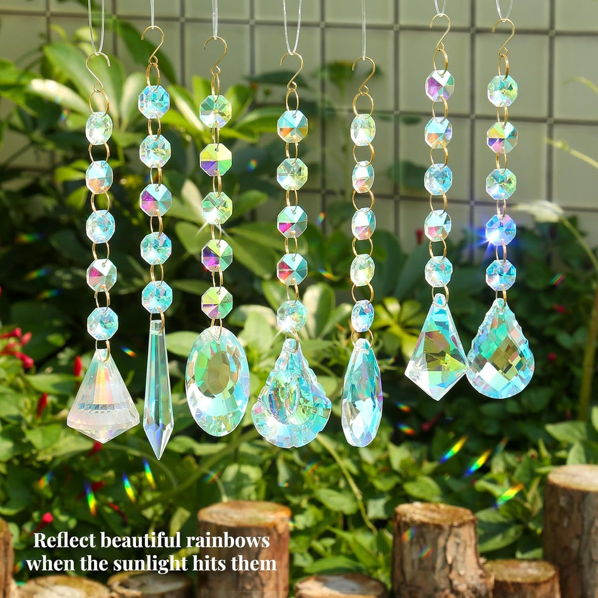 Sun Catchers for Windows Hanging, 7 Pcs Colored Crystals Suncatchers Prisms Glass Pendant Ornament