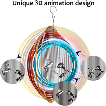 3D Animations Hummingbird Wind Spinner for Yard and Garden,12In Metal Wind Spinners Hummingbird
