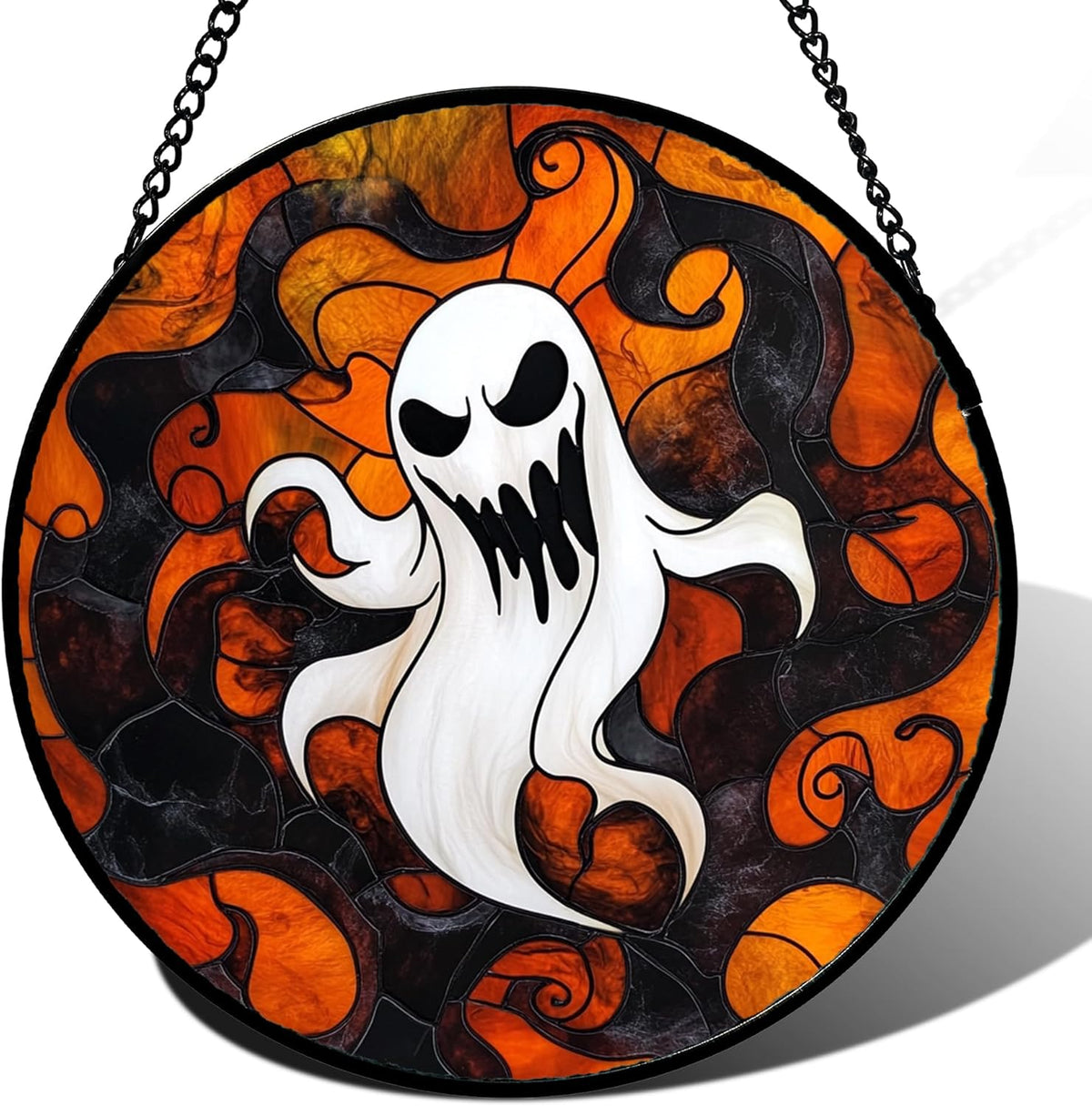 Stained Glass Window Hanging - Halloween White Ghost Suncatcher for Doors Window Garden Indoor
