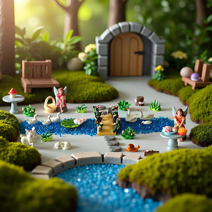 Kai Dream Miniature Fairy Garden Kit, 36 Pcs Miniature Fairy Garden Resin Figurines for Plant Pots