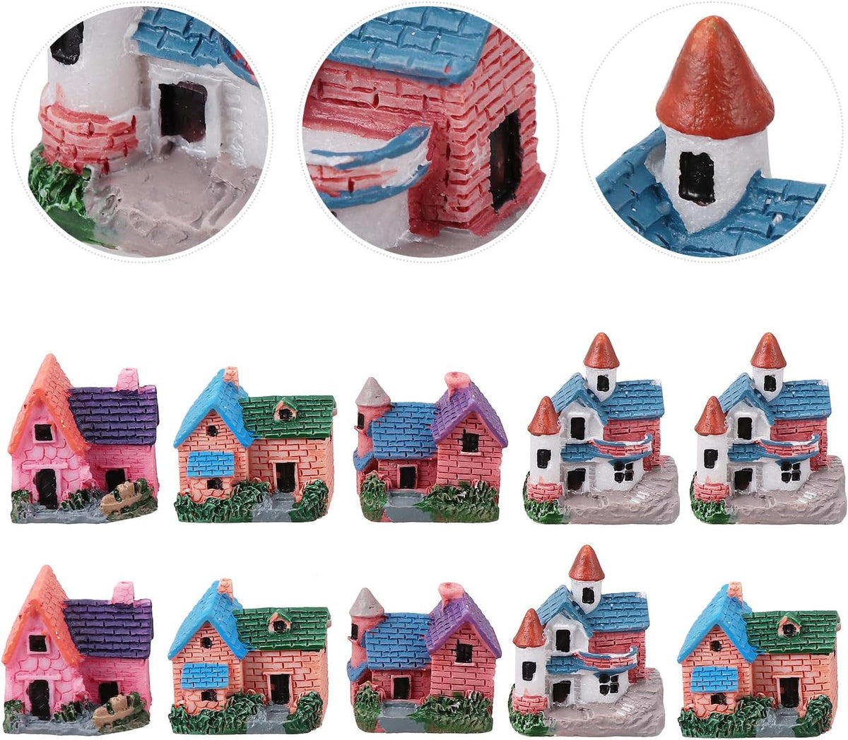 10Pcs Miniature Fairy Garden Resin Houses, Lifelike Village Cottage Figurines for Succulent Plants