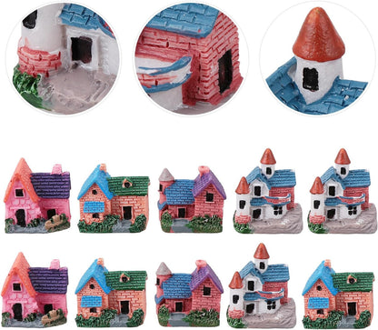 10Pcs Miniature Fairy Garden Resin Houses, Lifelike Village Cottage Figurines for Succulent Plants