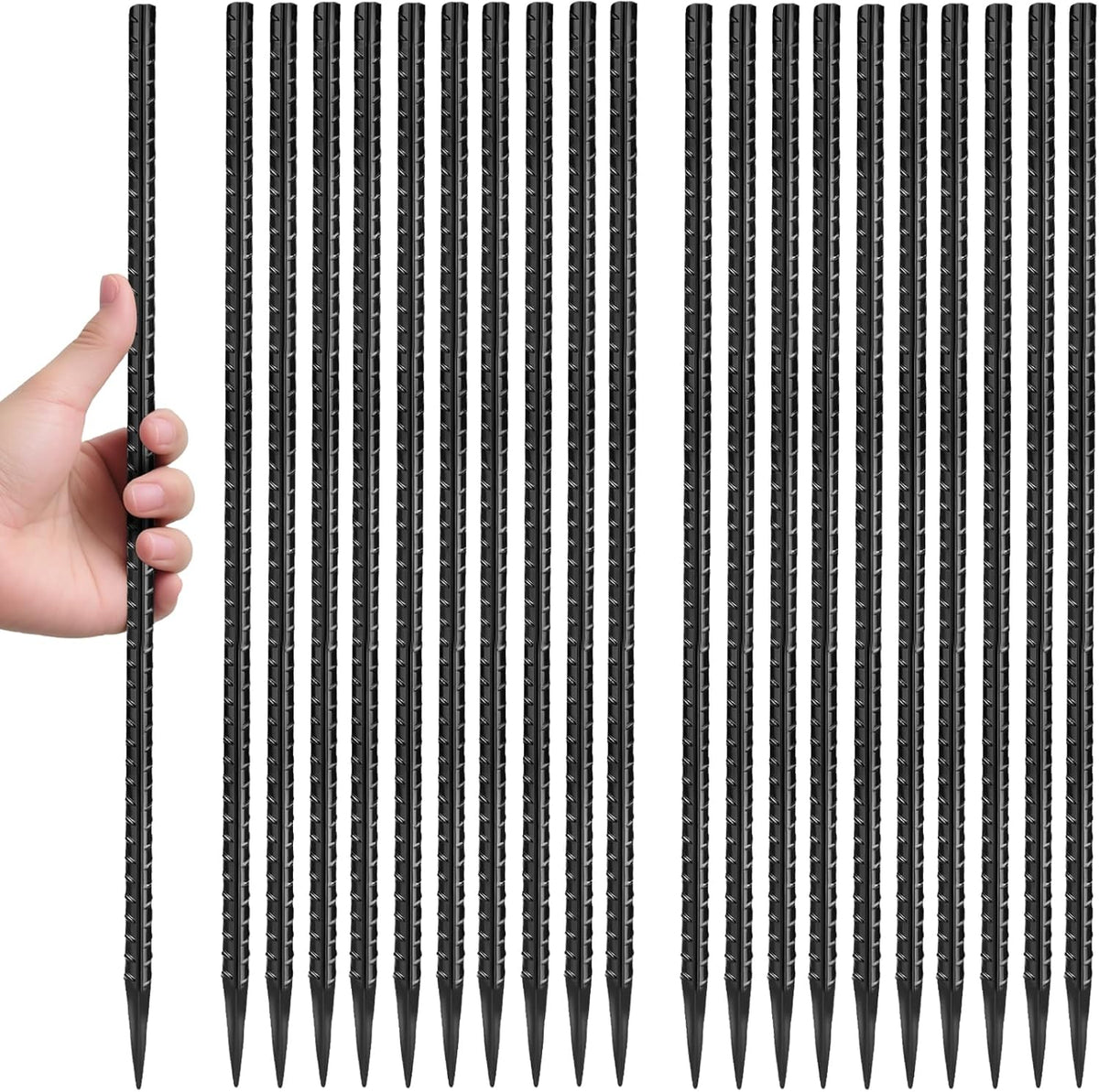16 inches Rebar Stakes 24-Pack Straight Metal Stakes Heavy Duty 5/16" Diameter Ground Stake for