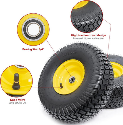 15x6.00-6(4PR) Tubeless Tire and Wheel, 15-Inch Replacement Pneumatic Tires and Wheel with 3/4"