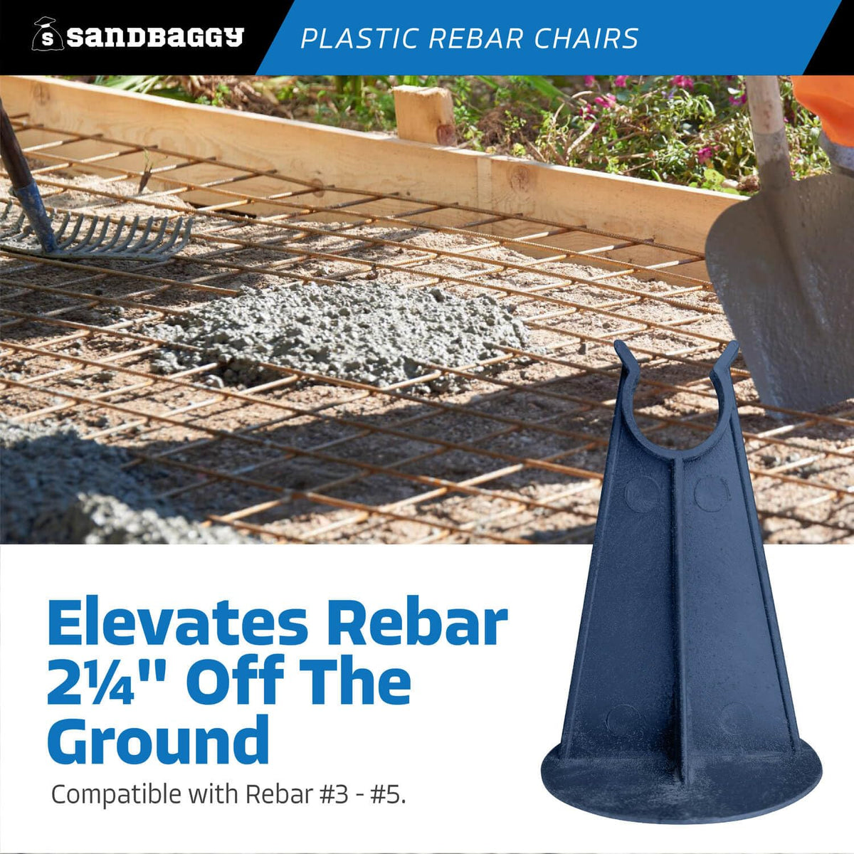 Sandbaggy Rebar Chair (Pack of 1000, 2-1/4 Inch) - Heavy Duty Plastic, Fits Rebar #3 to #5