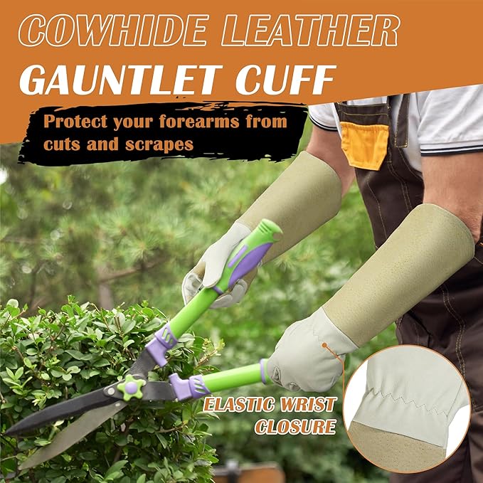 Rose Pruning Gloves for Men & Women, Long Thorn Proof Gardening Gloves, Breathable Pigskin Leather