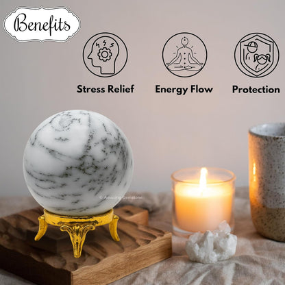 Amazing Gemstone Dendrite Opal Crystal Ball with Stand - 2 Inches Crystal Sphere Meditation Balls