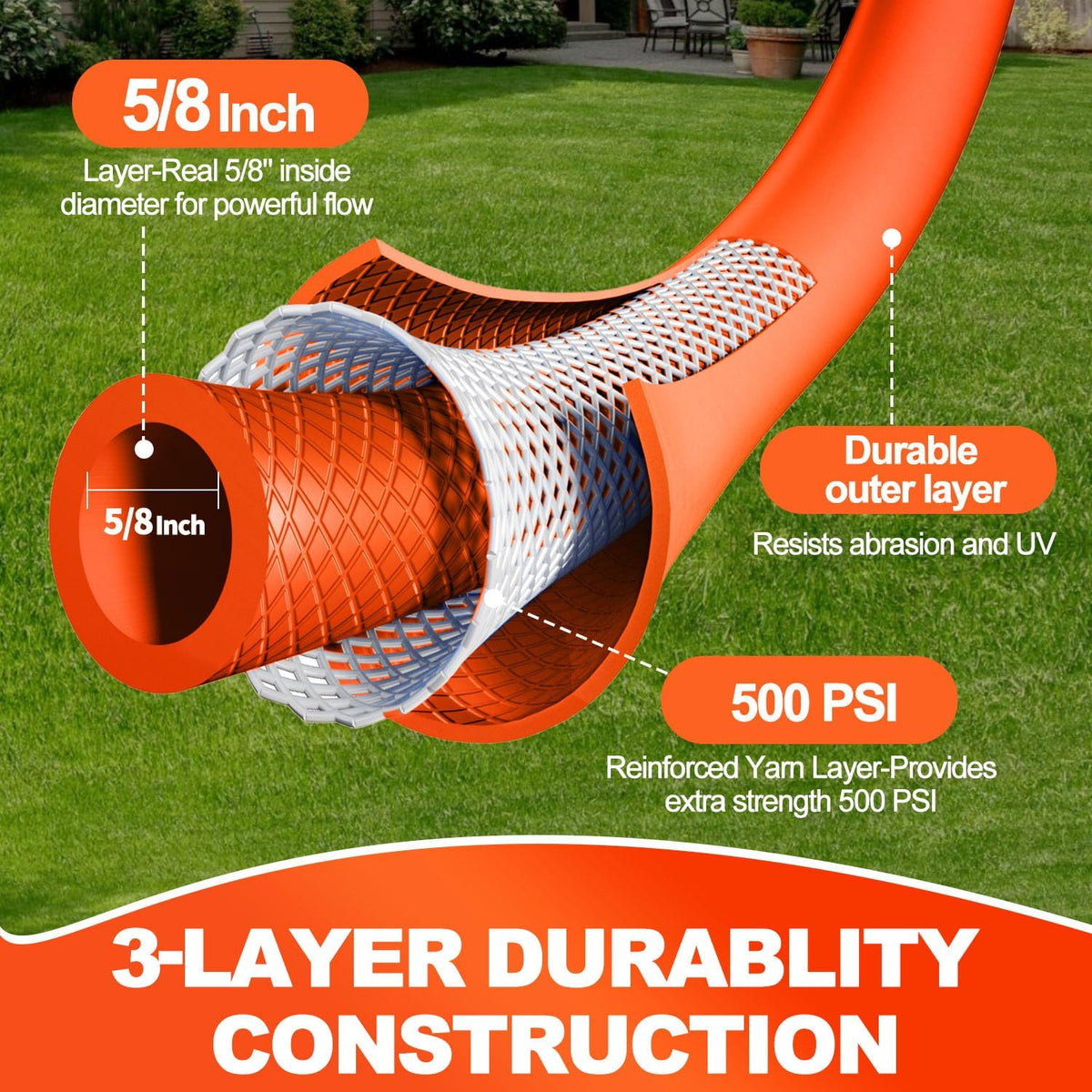 YOTOO Heavy Duty Hybrid Garden Water Hose 5/8-Inch by 100-Feet 150 PSI Kink Resistant, Flexible