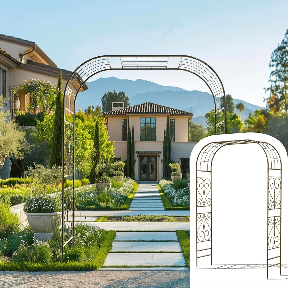 Jardineer Metal Garden Arbor,104.3-Inch Tall,Flat-Top Wrought Iron Outdoor Archway,Heavy-Duty