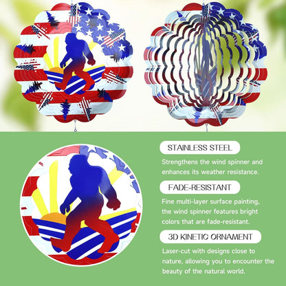 Bigfoot Wind Spinners Gift Patriotic Sasquatch Gifts for Women Men, 12 Inch Outdoor Metal 3D Wind