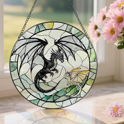 Stained Glass Window Hanging, Pauyadu 8 Inch Dragon Suncatcher Ornament, Stained Glass Suncatcher