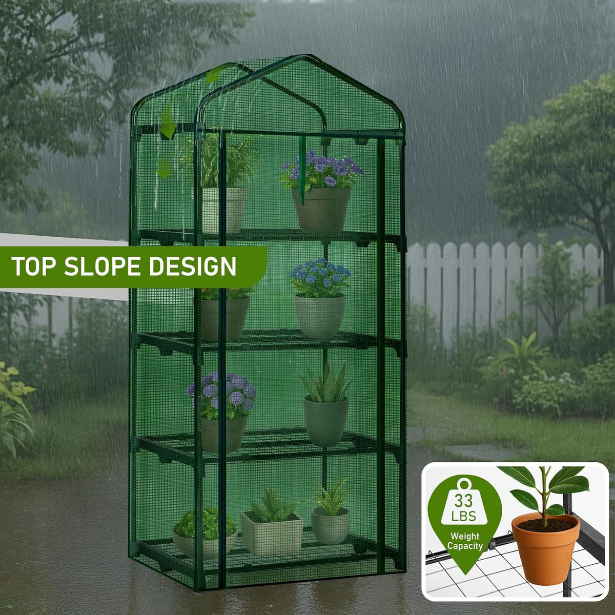 Outvita Mini Greenhouse, Small PE Plant Green House with 4 Tiers Rack, Shelf Clips, Roll-up Zipper