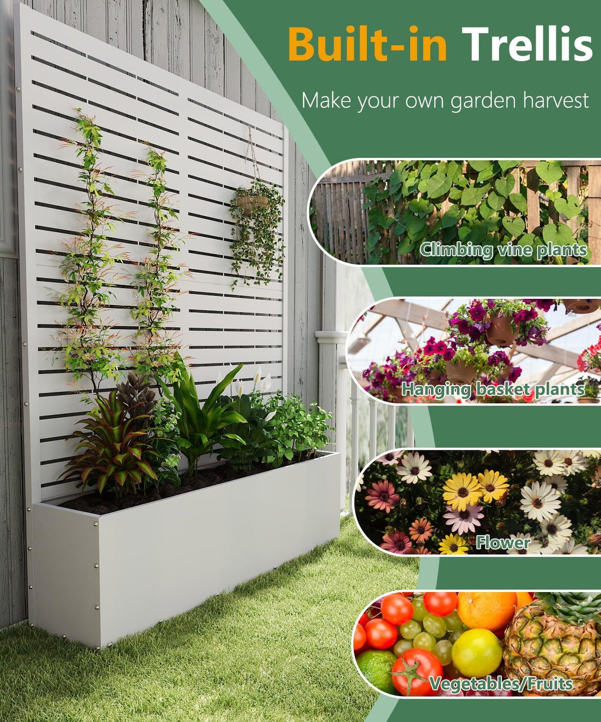 Metal Planter Box with Trellis,70.9"x47.2"x15.7" Raised Garden Bed with Drainage Holes, Privacy