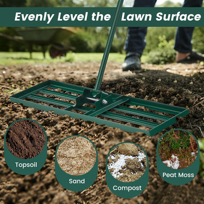 Goplus Lawn Leveling Rake, 42" x 10" Heavy Duty Level Lawn Tool w/ Ergonomic Handle for Soil